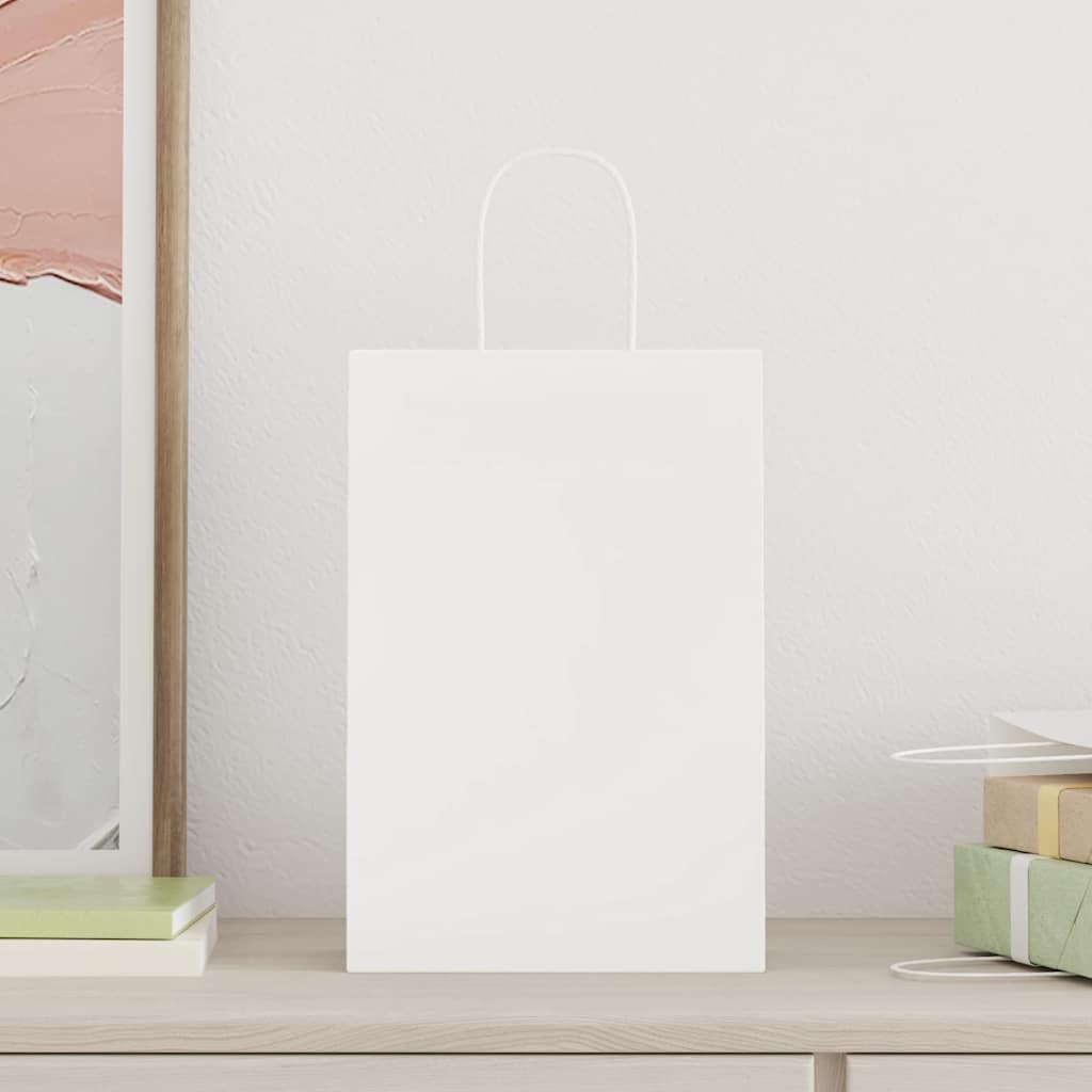 HKH Sacos de Papel 250 Unidades com Alças - Branco - 21x11x31 cm