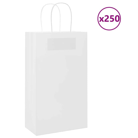 HKH Bolsas de papel 250 unidades con asas - Blanco - 21x11x36 cm
