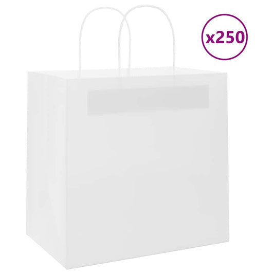 HKH Bolsas de papel 250 unidades con asas - Blanco - 26x17x25 cm
