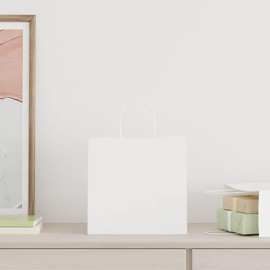 HKH Bolsas de papel 250 unidades con asas - Blanco - 26x17x25 cm