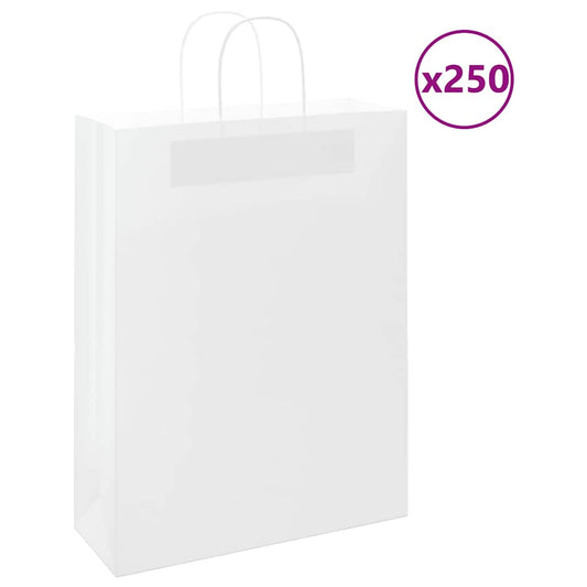 HKH Bolsas de Papel 250 Unidades con Asas - Blanco - 32x12x42 cm