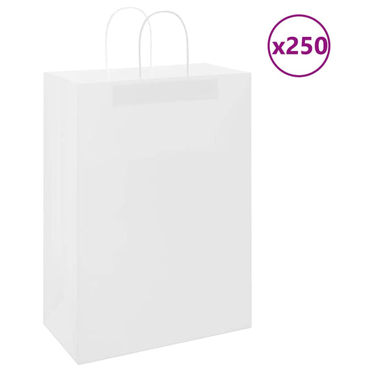 HKH Bolsas de Papel 250 Unidades con Asas - Blanco - 32x17x44 cm