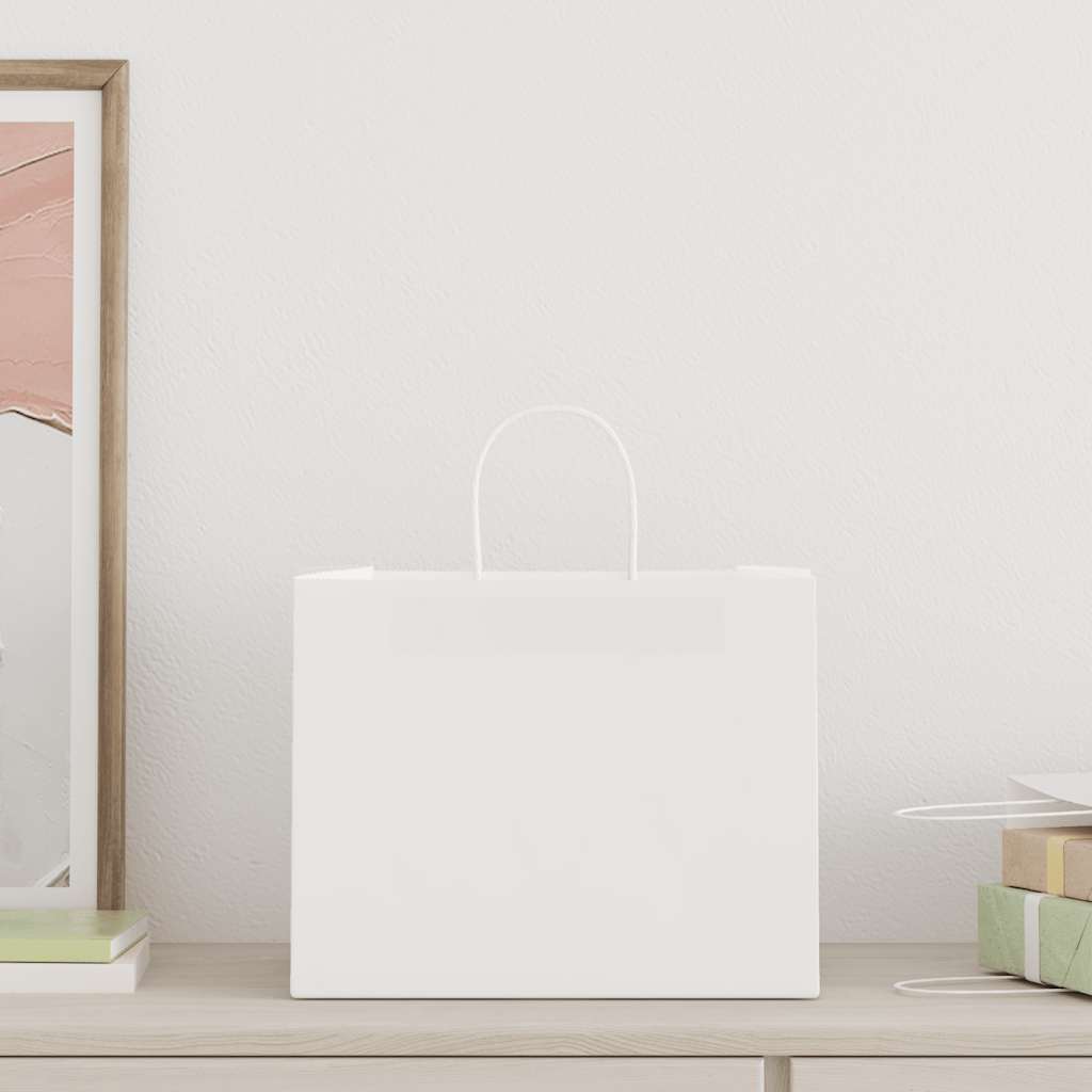 HKH Sacos de Papel 250 Unidades com Alças - Branco - 32x22x24 cm
