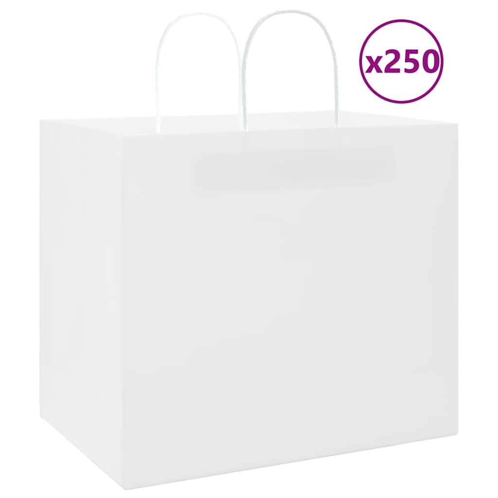 HKH Sacos de Papel 250 Unidades com Alças - Branco - 32x22x28 cm