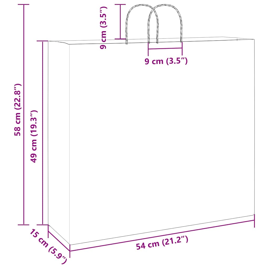 HKH Sacos de Papel 250 Unidades com Alças - Branco - 54x15x49 cm