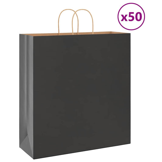 HKH Sacos de Papel 50 Unidades com Alças - Preto - 45x17x48 cm