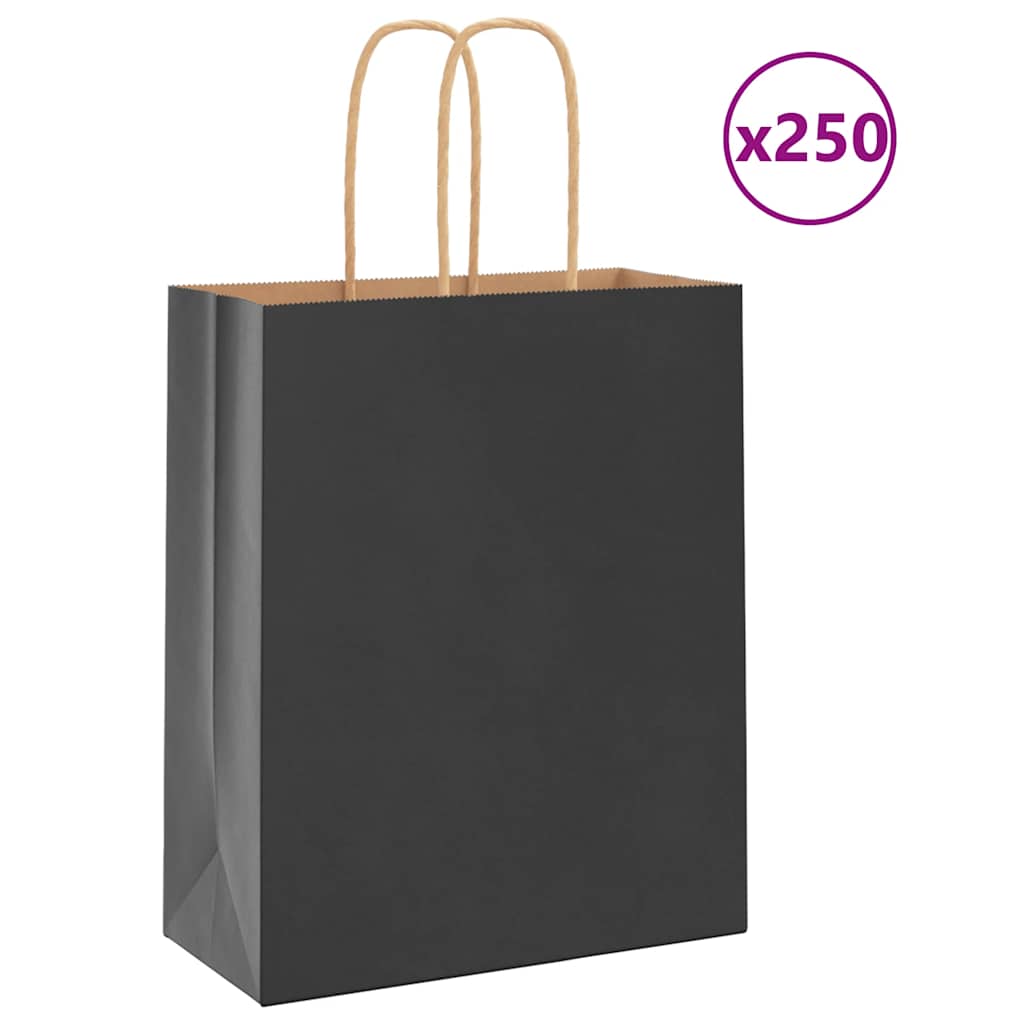 HKH Sacos de Papel 250 Unidades com Alças - Preto - 18x8x22 cm