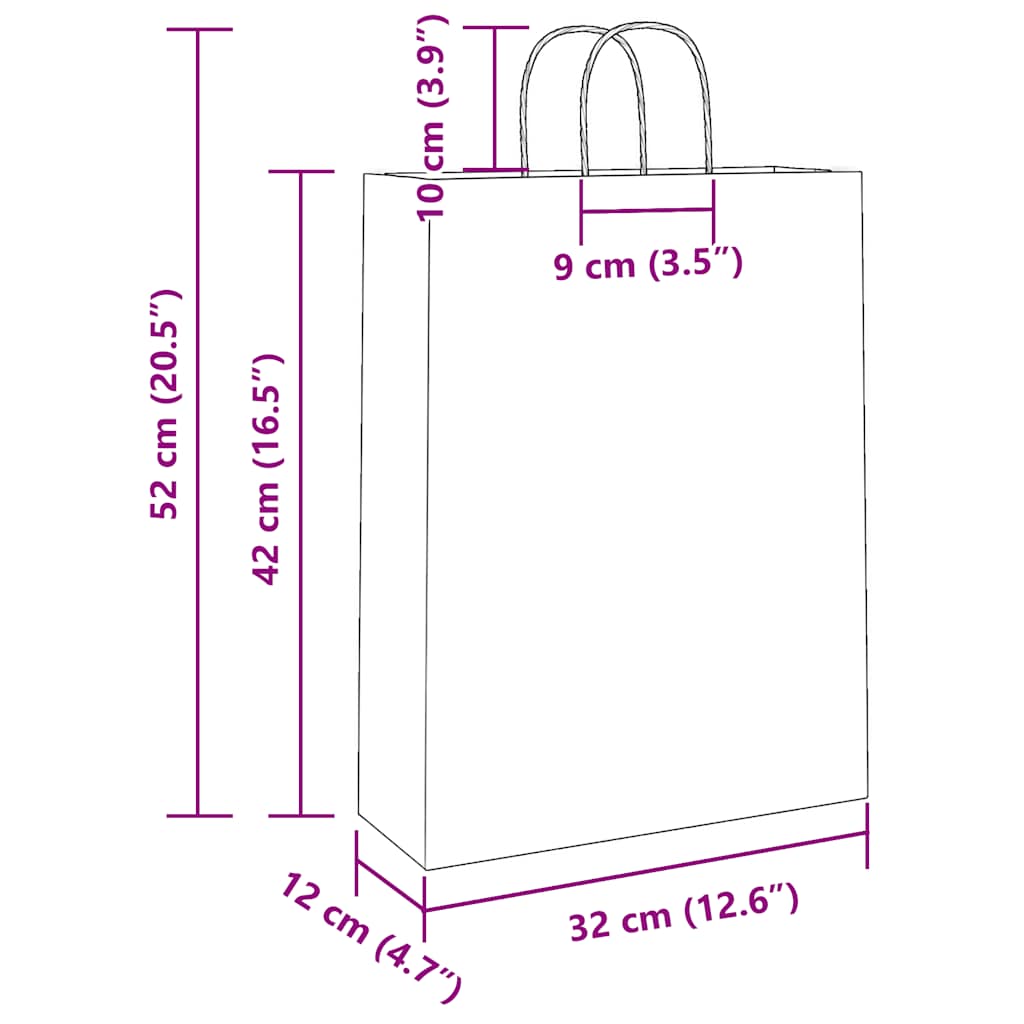Bolsas de Papel HKH 250 Unidades con Asas - Negro - 32x12x42 cm