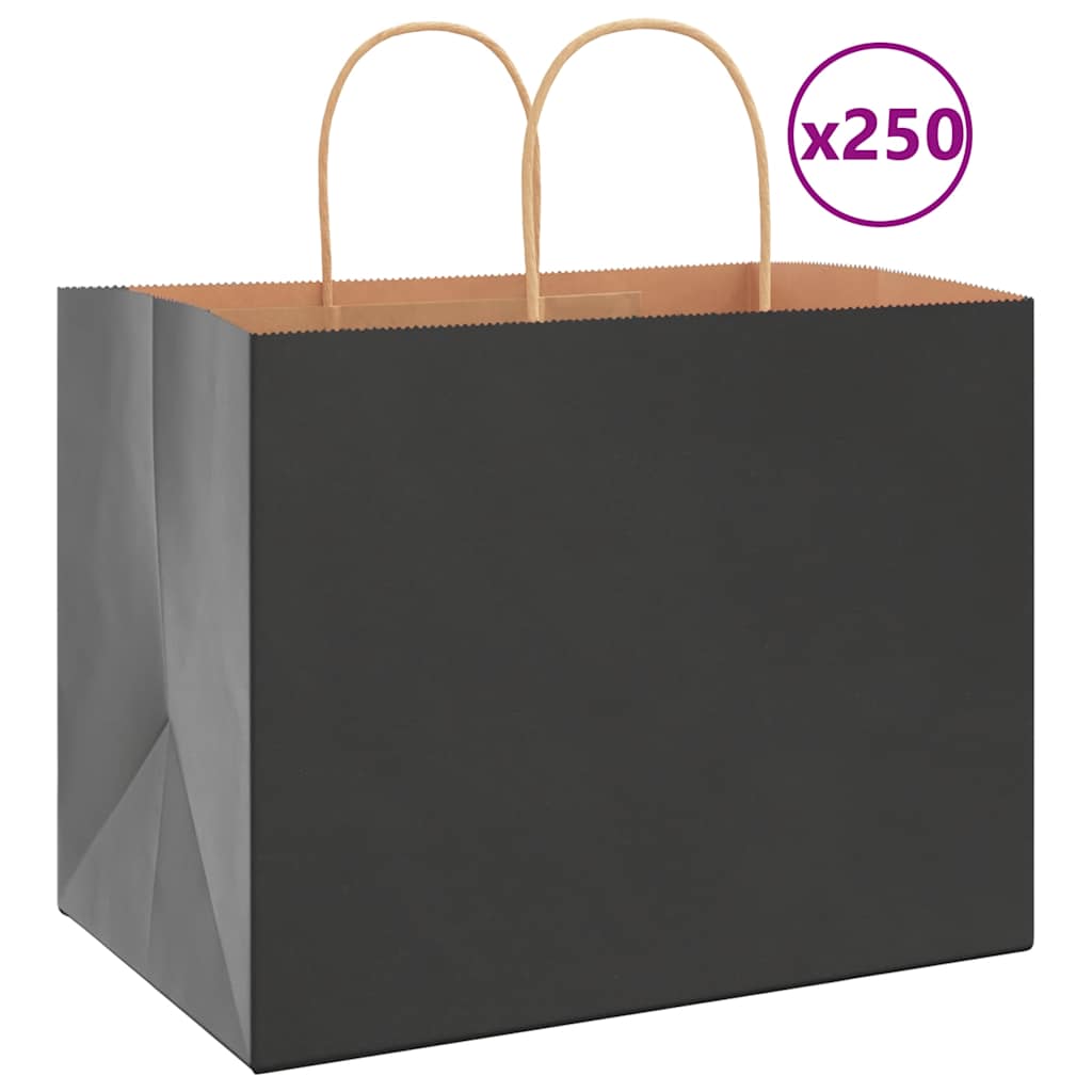 HKH Sacos de Papel 250 Unidades com Alças - Preto - 32x22x24 cm