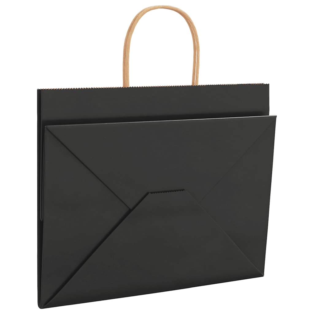 HKH Sacos de Papel 250 Unidades com Alças - Preto - 32x22x24 cm