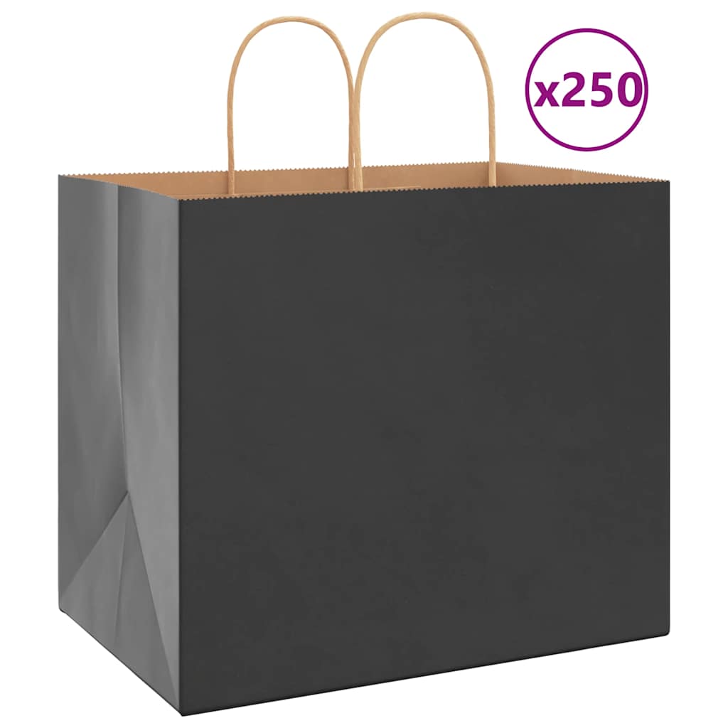 HKH Bolsas de Papel 250 Unidades con Asas - Negro - 32x22x28 cm