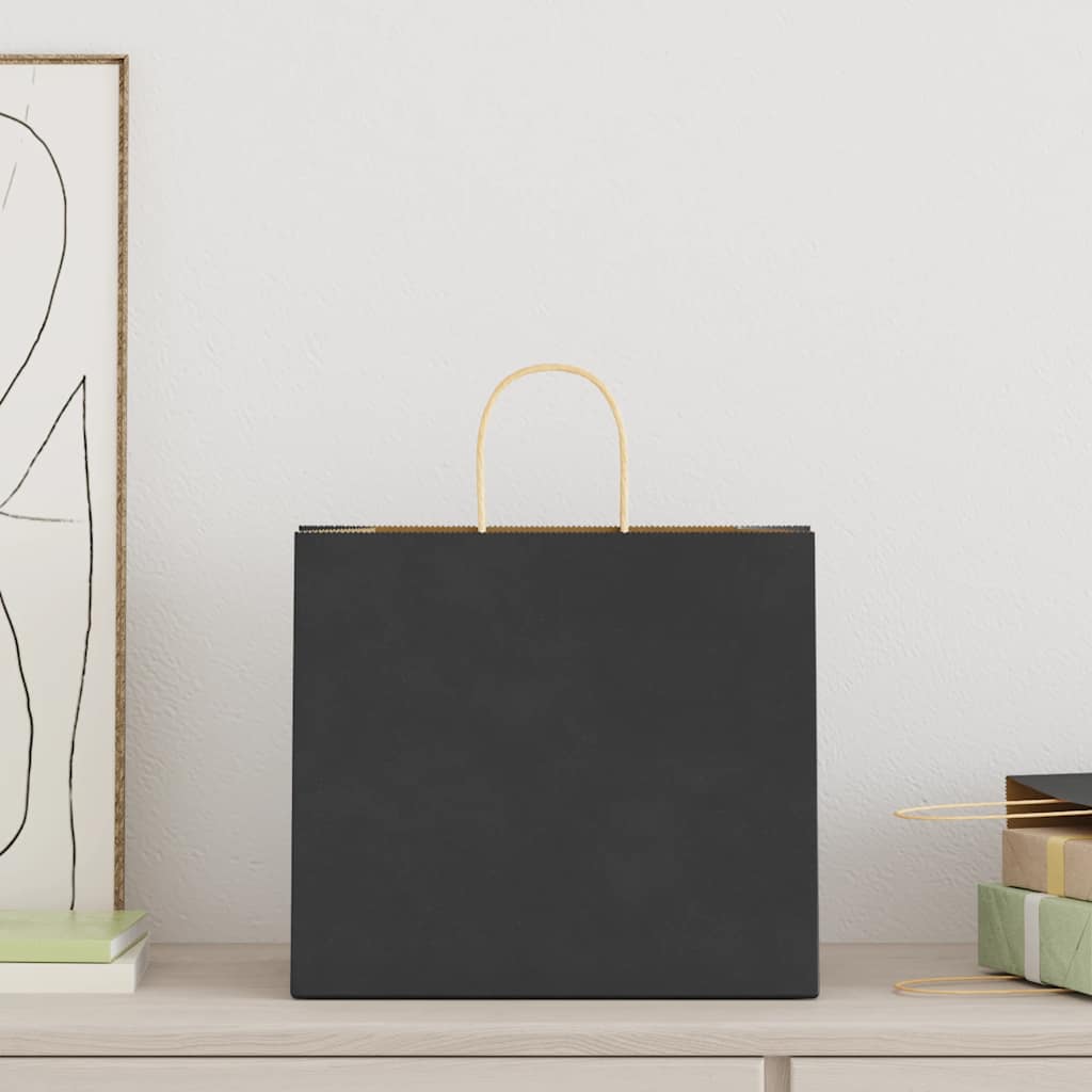 HKH Bolsas de Papel 250 Unidades con Asas - Negro - 32x22x28 cm