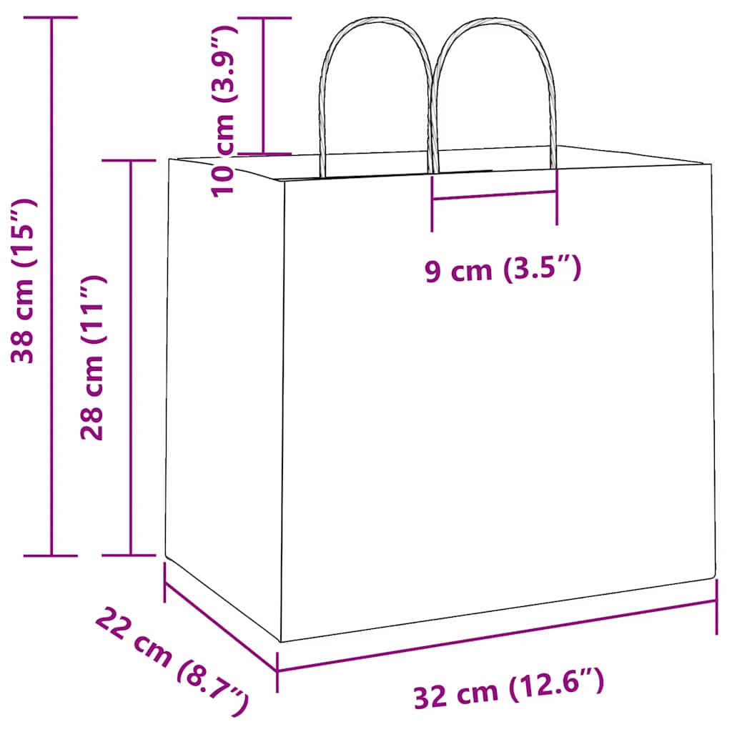 HKH Sacos de Papel 250 Unidades com Alças - Preto - 32x22x28 cm