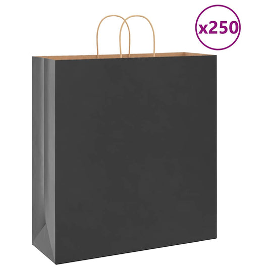 HKH Sacos de Papel 250 Unidades com Alças - Preto - 45x17x48 cm