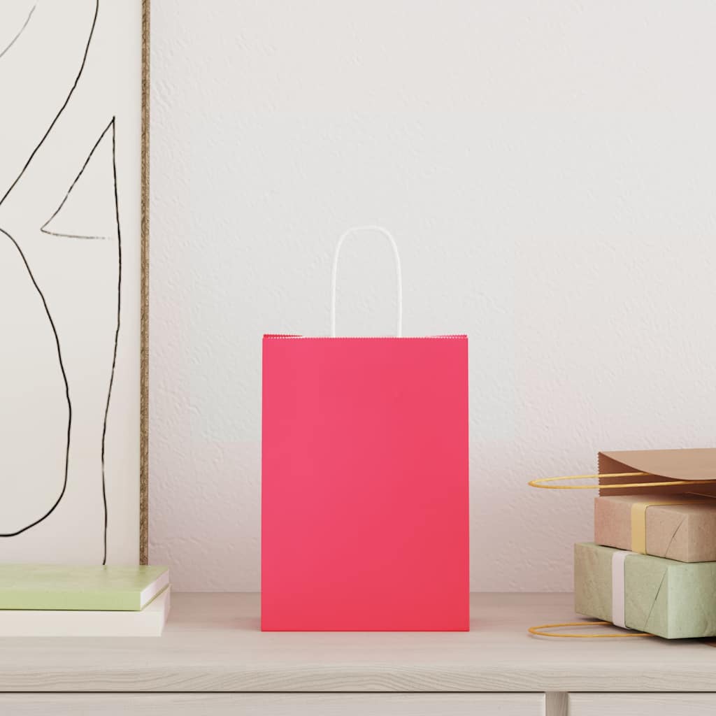 HKH Sacos de Papel 50 Unidades com Alças - Rosa - 15x8x21 cm