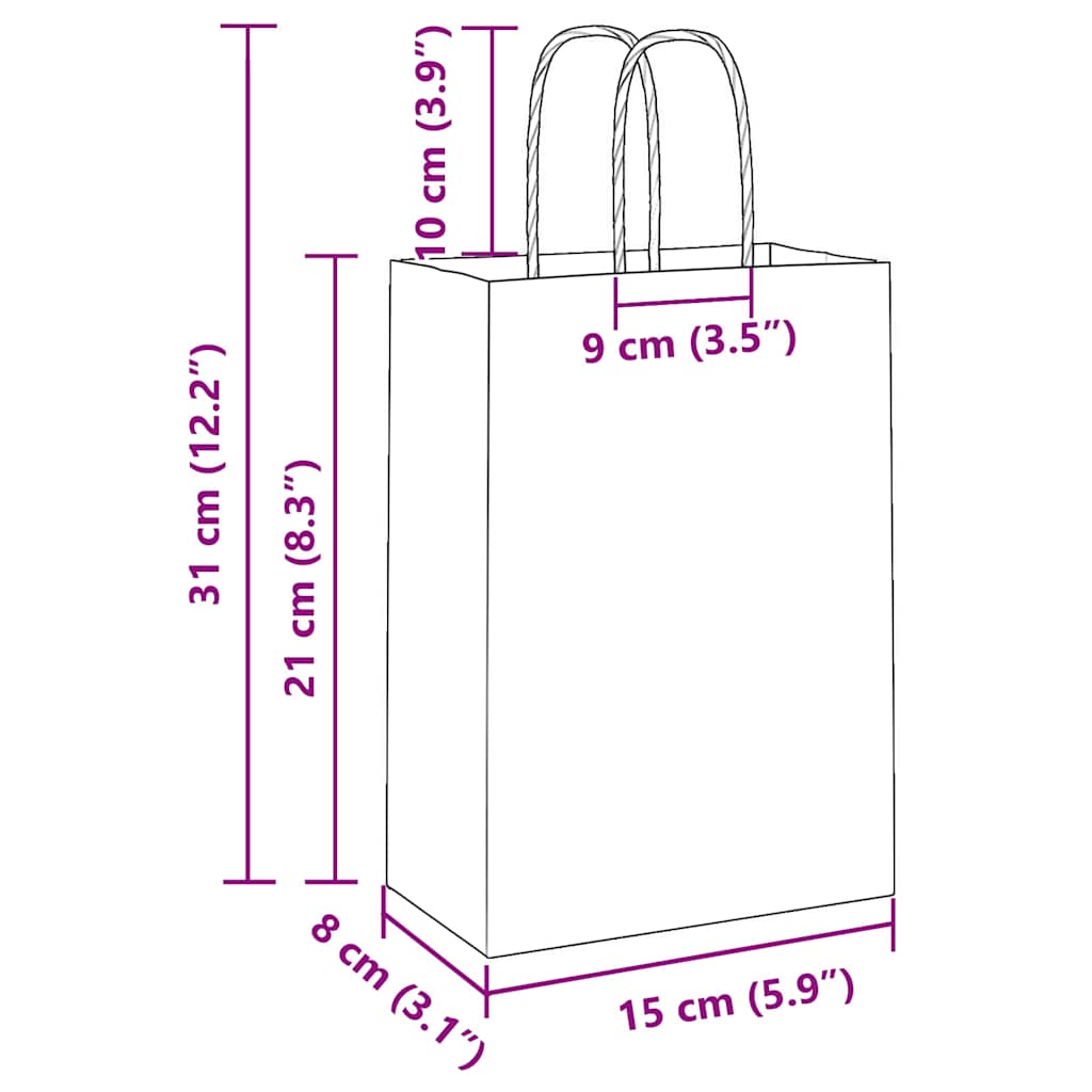 HKH Sacos de Papel 50 Unidades com Alças - Rosa - 15x8x21 cm