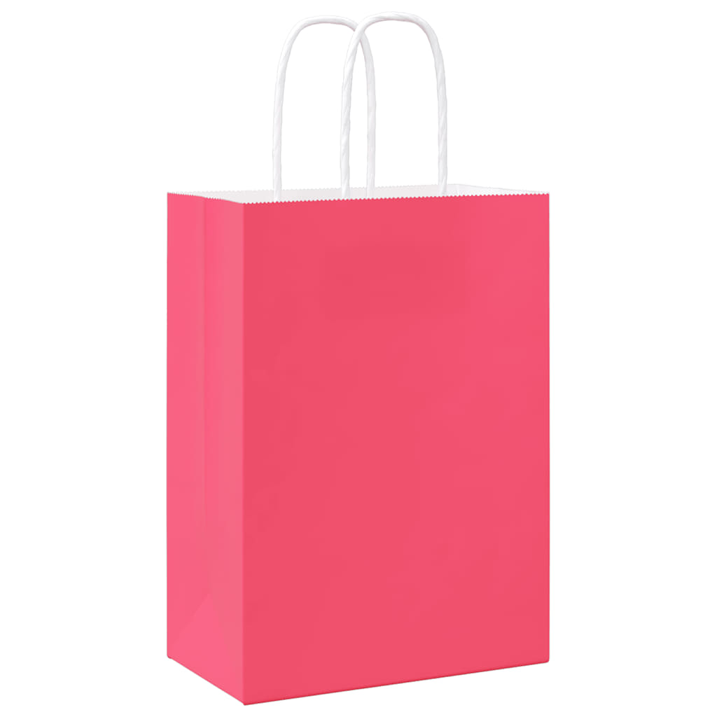 HKH Sacos de Papel 50 Unidades com Alças - Rosa - 15x8x21 cm