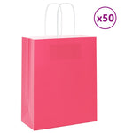 HKH Sacos de Papel 50 Unidades com Alças - Rosa - 18x8x22 cm
