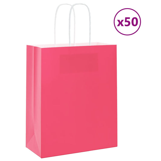 HKH Sacos de Papel 50 Unidades com Alças - Rosa - 18x8x22 cm