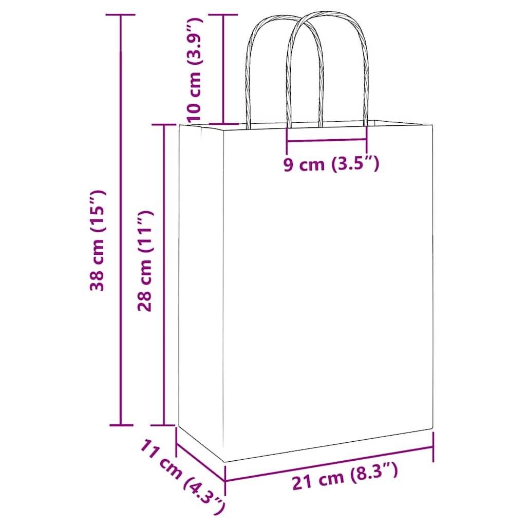 Bolsas de papel HKH 50 unidades con asas - Rosa - 21x11x28 cm