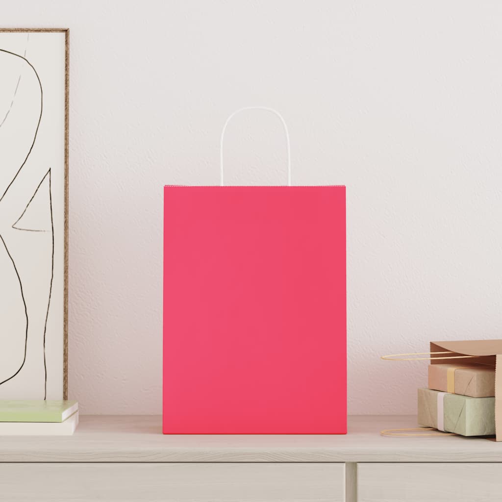 HKH Sacos de Papel 50 Unidades com Alças - Rosa - 26x12x35 cm