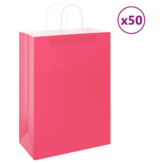 Bolsas de Papel HKH 50 Unidades con Asas - Rosa - 32x17x44 cm