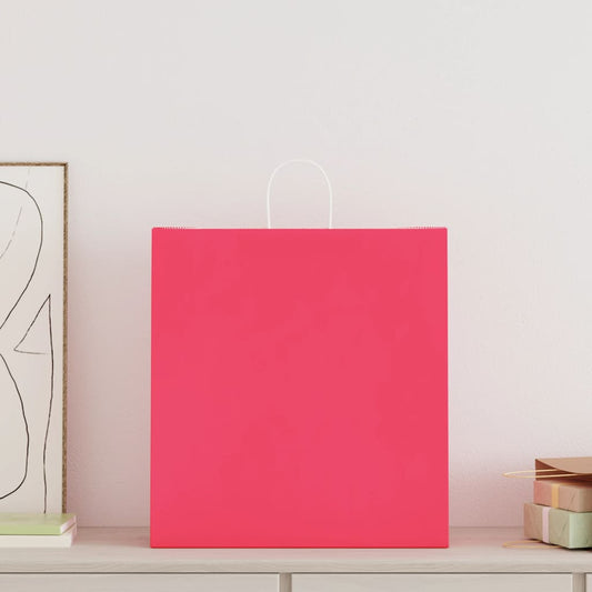 HKH Sacos de Papel 50 Unidades com Alças - Rosa - 45x17x48 cm