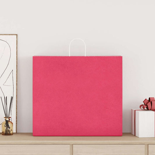 HKH Sacos de Papel 50 Unidades com Alças - Rosa - 54x15x49 cm
