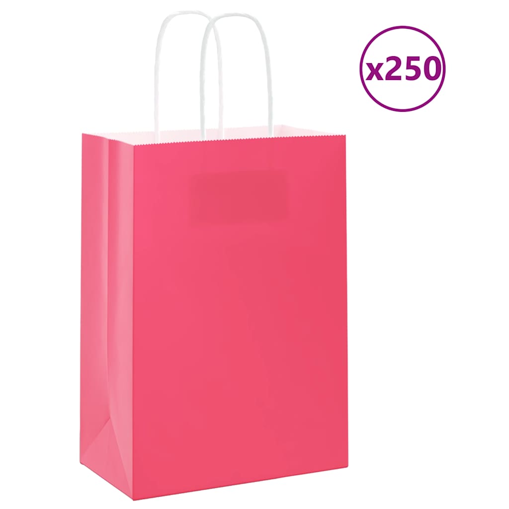 HKH Sacos de Papel 250 Unidades com Alças - Rosa - 15x8x21 cm