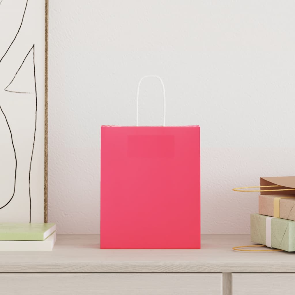 HKH Sacos de Papel 250 Unidades com Alças - Rosa - 18x8x22 cm