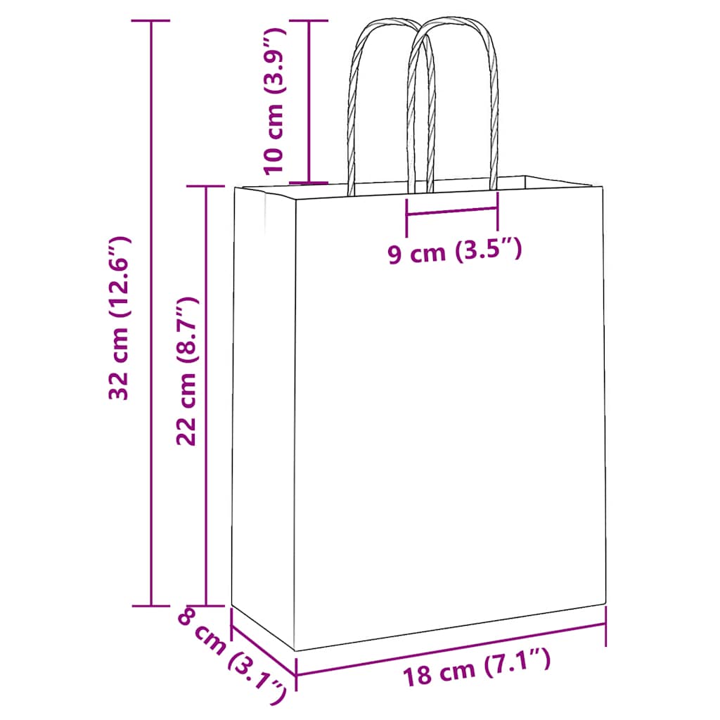 HKH Sacos de Papel 250 Unidades com Alças - Rosa - 18x8x22 cm