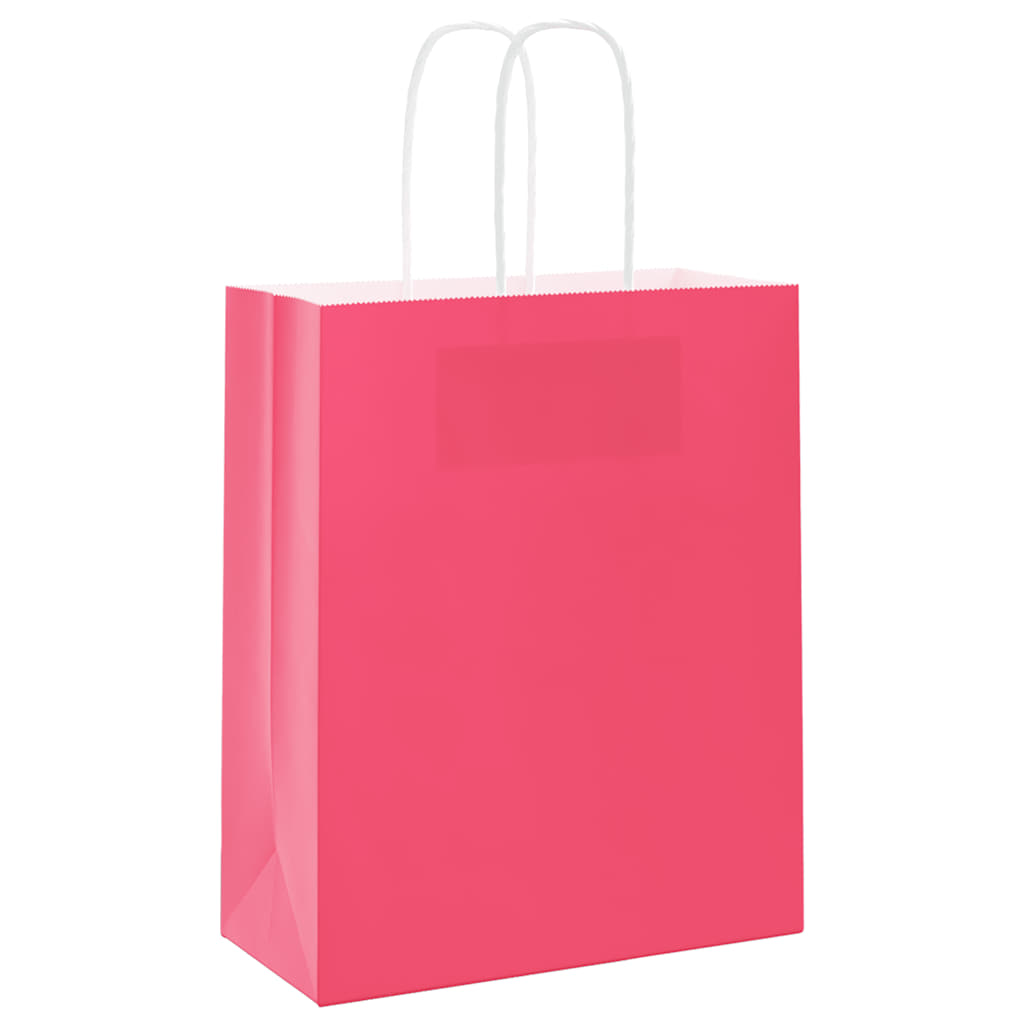 HKH Sacos de Papel 250 Unidades com Alças - Rosa - 18x8x22 cm