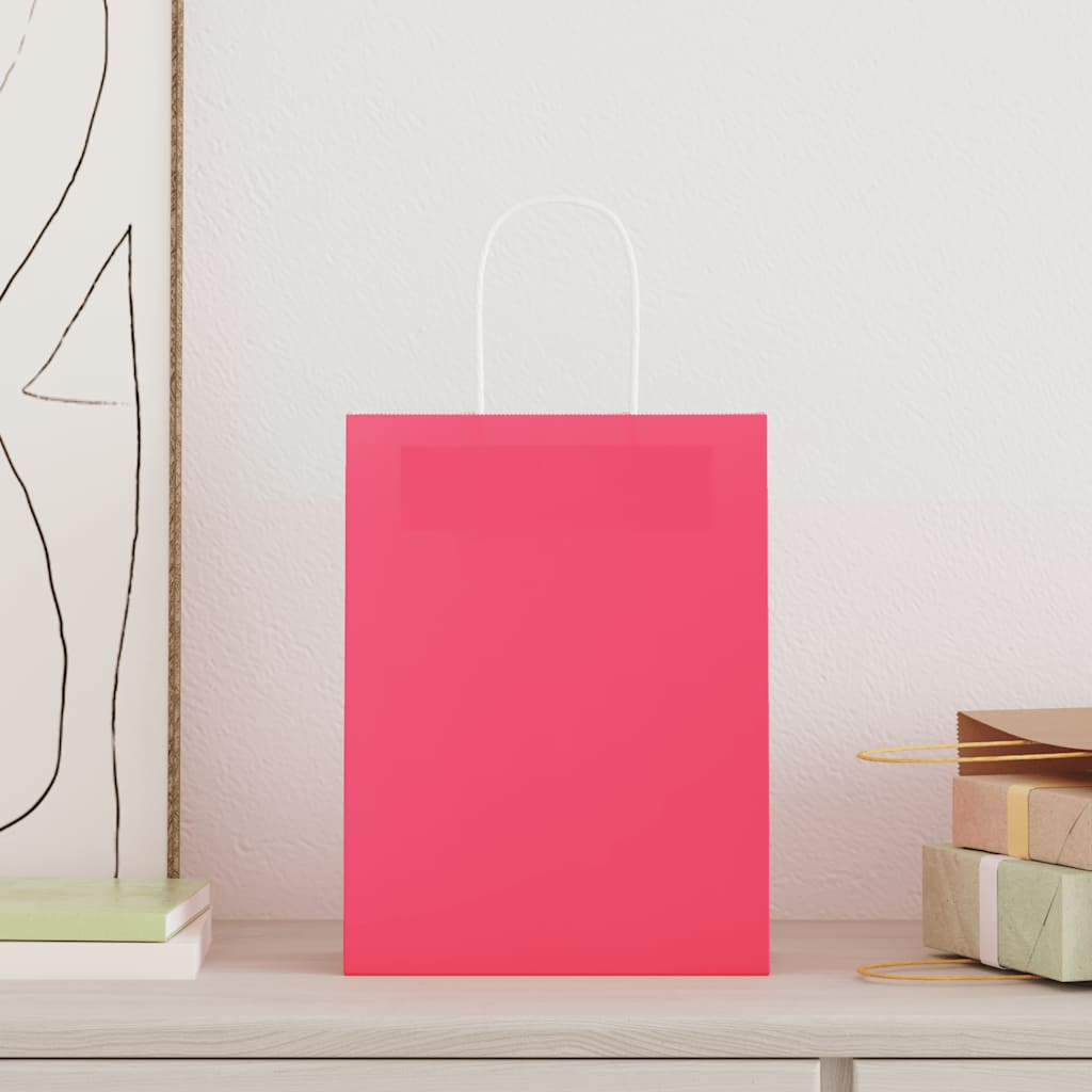 HKH Sacos de Papel 250 Unidades com Alças - Rosa - 21x11x28 cm