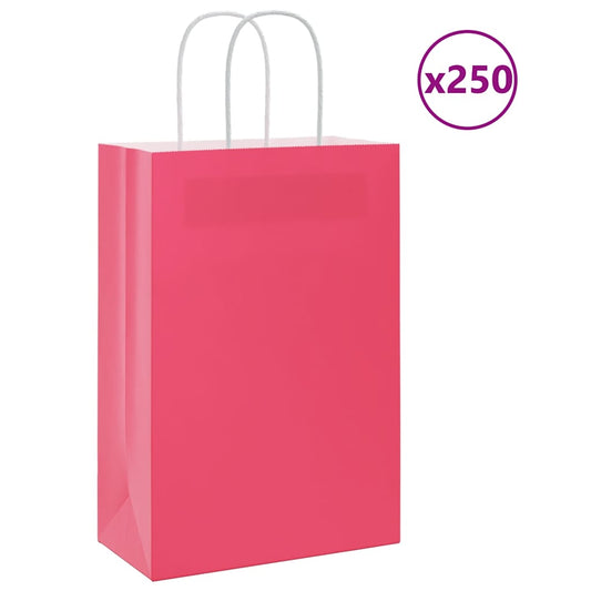 HKH Sacos de Papel 250 Unidades com Alças - Rosa - 21x11x31 cm