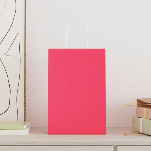 HKH Sacos de Papel 250 Unidades com Alças - Rosa - 21x11x31 cm