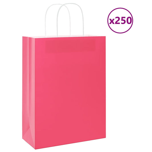 HKH Sacos de Papel 250 Unidades com Alças - Rosa - 26x12x35 cm