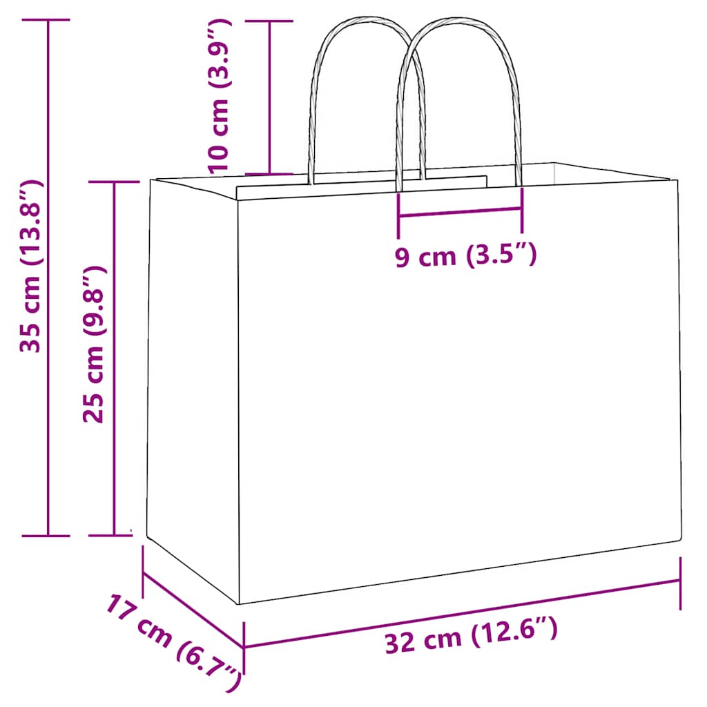 HKH Sacos de Papel 250 Unidades com Alças - Rosa - 32x17x25 cm
