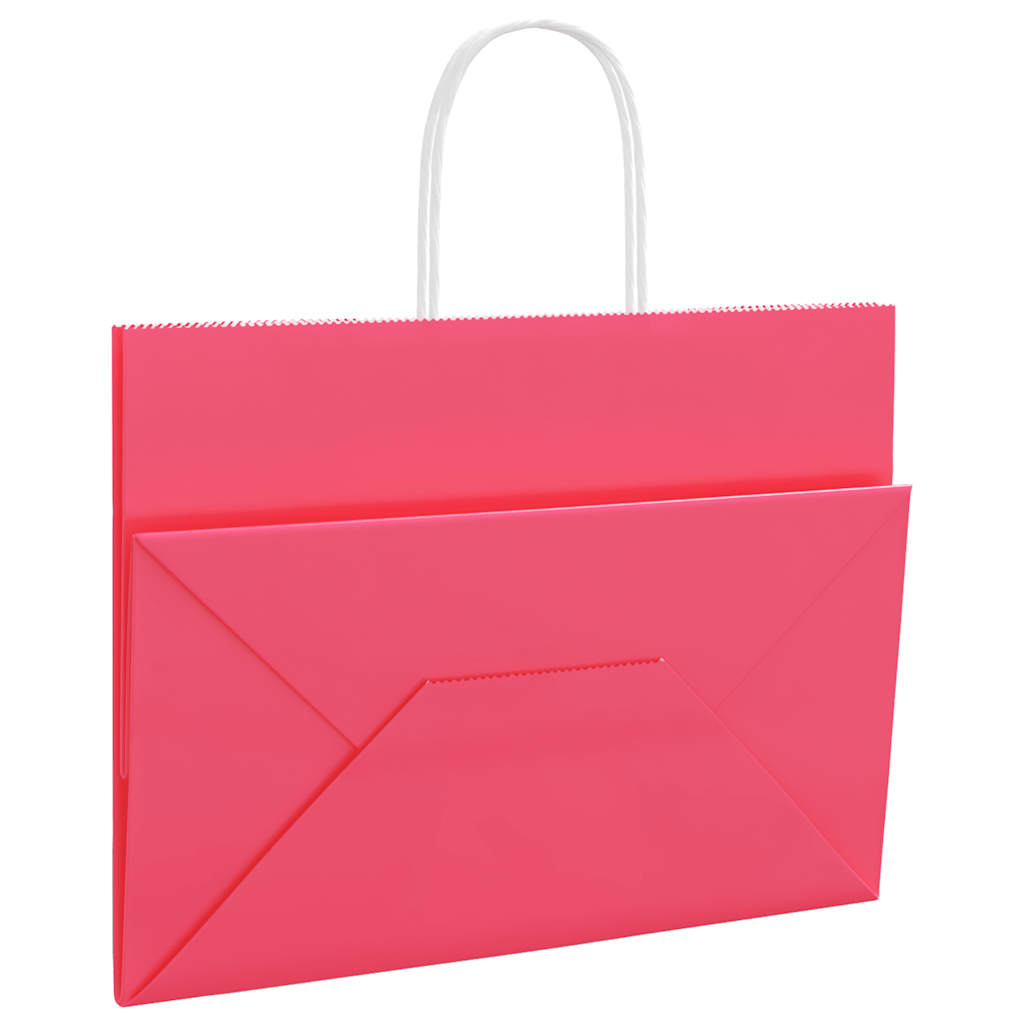 HKH Sacos de Papel 250 Unidades com Alças - Rosa - 32x17x25 cm