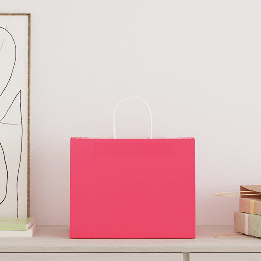 HKH Sacos de Papel 250 Unidades com Alças - Rosa - 32x22x24 cm