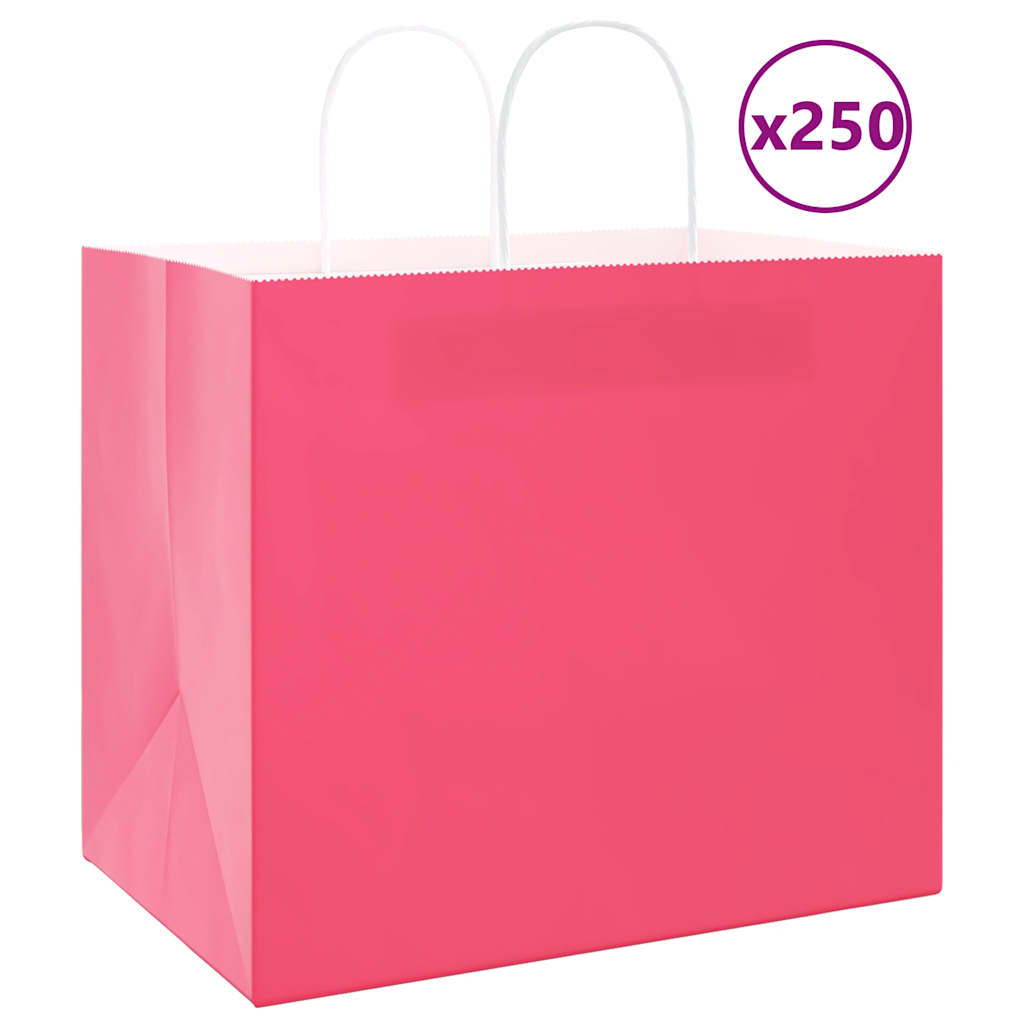 HKH Sacos de Papel 250 Unidades com Alças - Rosa - 32x22x28 cm