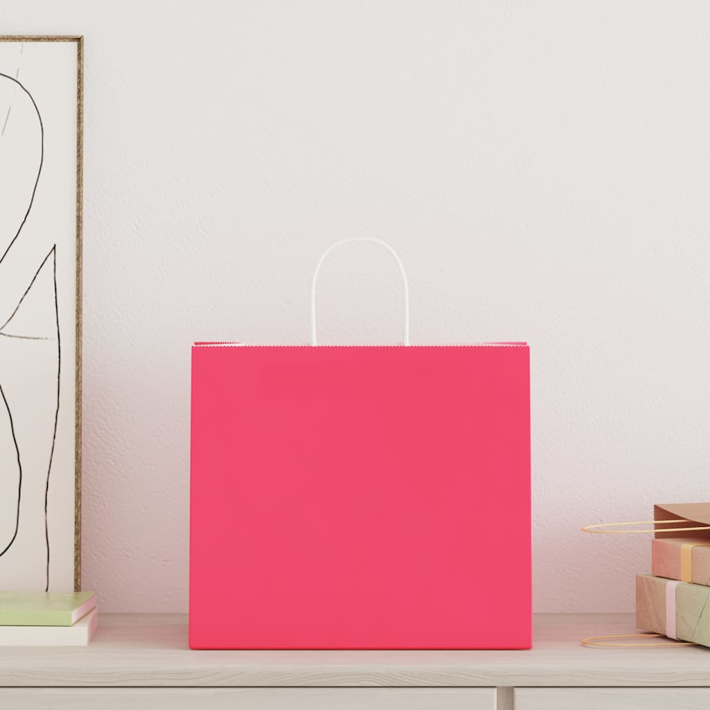 HKH Sacos de Papel 250 Unidades com Alças - Rosa - 32x22x28 cm