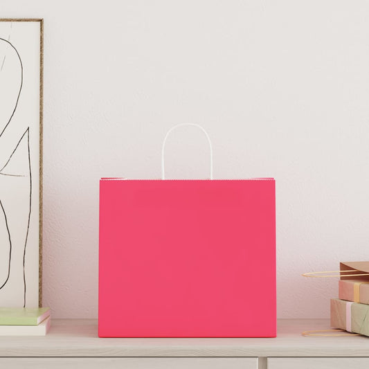 HKH Sacos de Papel 250 Unidades com Alças - Rosa - 32x22x28 cm