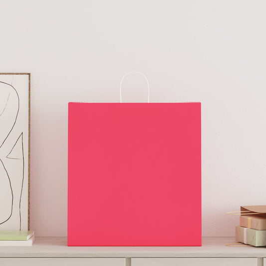 HKH Sacos de Papel 250 Unidades com Alças - Rosa - 45x17x48 cm