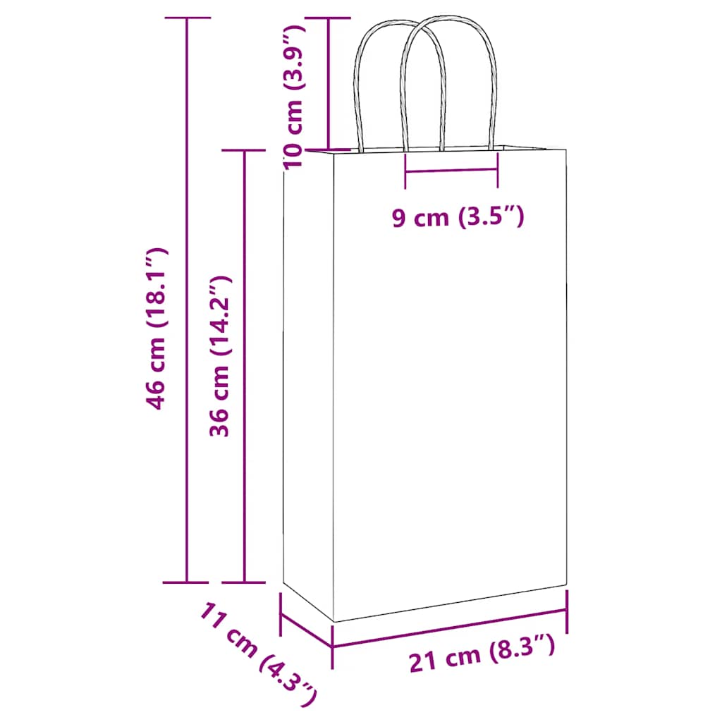HKH Bolsas de Papel 250 Unidades con Asas - Azul - 21x11x36 cm
