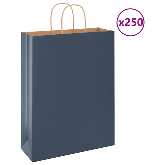 HKH Bolsas de Papel 250 Unidades con Asas - Azul - 32x12x42 cm