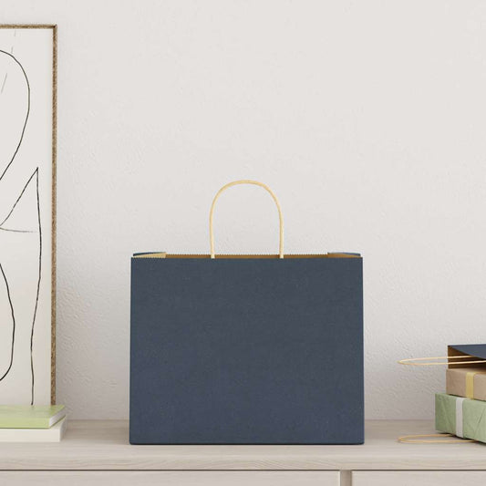 HKH Bolsas de Papel 250 Unidades con Asas - Azul - 32x22x24 cm