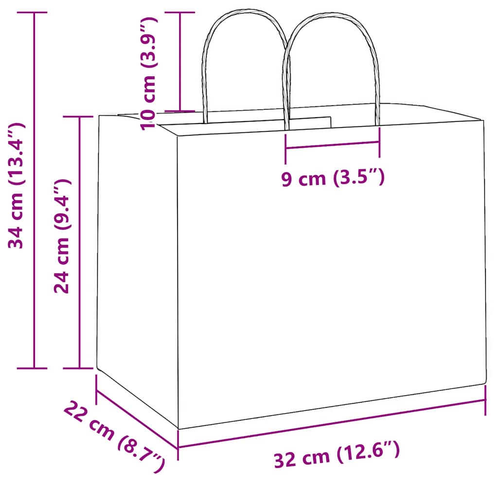 HKH Sacos de Papel 250 Unidades com Alças - Azul - 32x22x24 cm