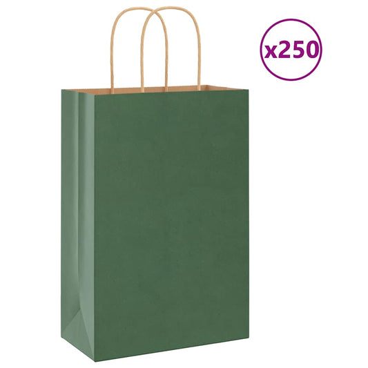 HKH Sacos de Papel 250 Unidades com Alças - Verde - 21x11x31 cm