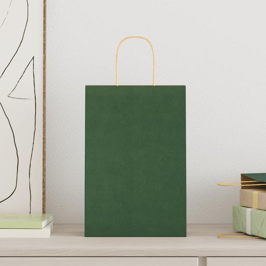 HKH Sacos de Papel 250 Unidades com Alças - Verde - 21x11x31 cm
