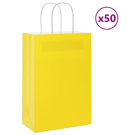 HKH Bolsas de Papel 50 Unidades con Asas - Amarillo - 21x11x31 cm